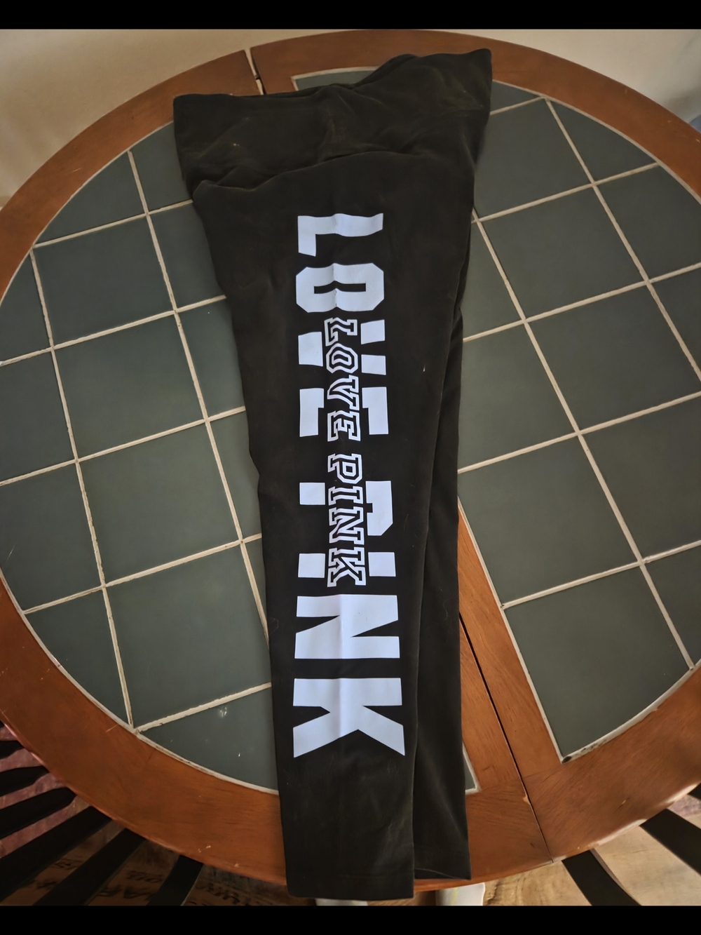 PINK Victoria's Secret Black Leggings with White Logo